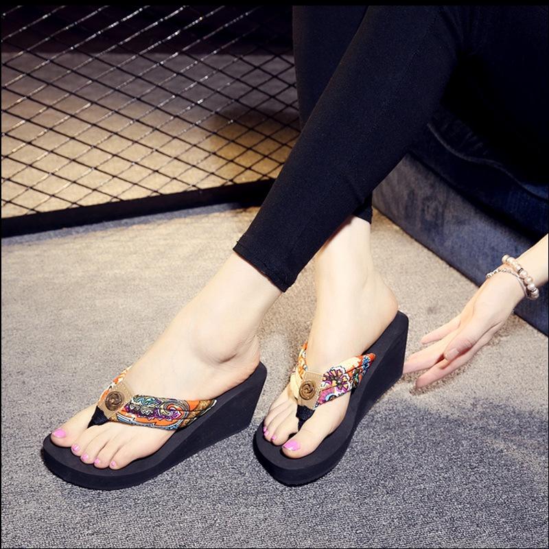 Elegant Women Summer Wedge Platform Thong Flip Flops Sandals For Beach And Casual Outings