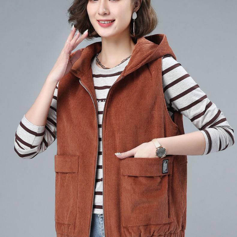 Retro damska kamizelka sztruksowa damska krótka kurtka wiosna jesień wypoczynek duży rozmiar bez rękawów damska luźna