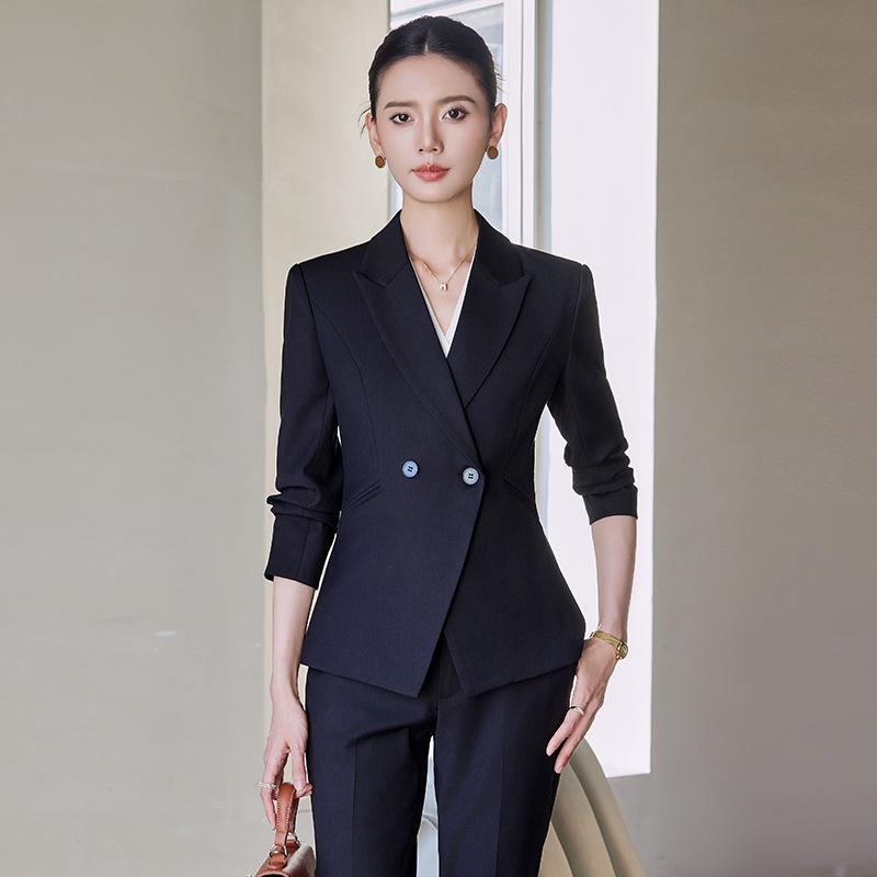 Yumeiya Elegant Professional Suit Set - Spring Thick Style Waist-Slimming Long-Sleeved Workwear Uniform.