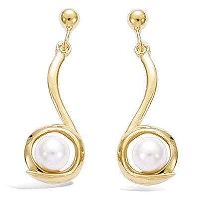 [H5554] - Gold Plated Earrings 'Perla' White Gold - 25x9 Mm