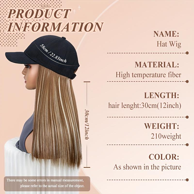 Peluca de Gorra Sintética con Cabello Largo Liso Negro Gorra de Béisbol Extensión de Cabello Elegante Conveniente Diseño Todo en Uno para Mujeres