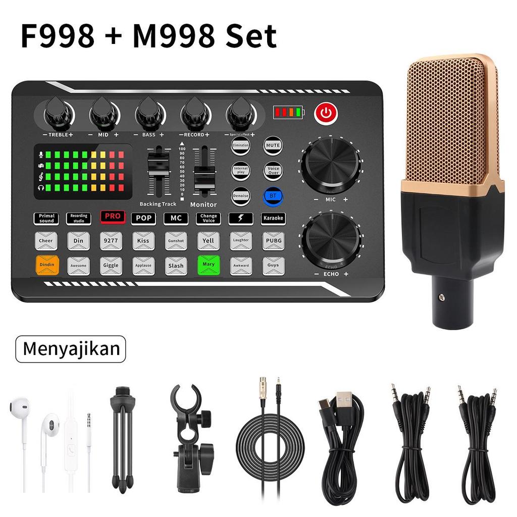 F998 Rechargeable Sound Card & Condenser Microphone Set for Outdoor Live Performance
