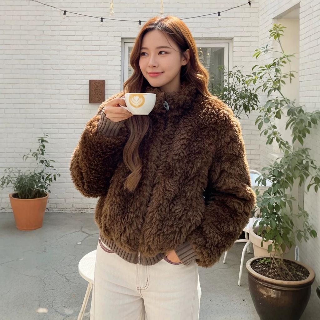 Lamb wool jacket women's short cotton-padded jacket winter new loose velvet cold-proof warm cotton-padded jacket