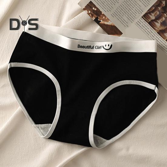 Mutandine da donna Senza cuciture a vita media Colore a contrasto con motivo a lettere Elastico Morbido e traspirante Stile giapponese Antisettico Slip da donna traspirante