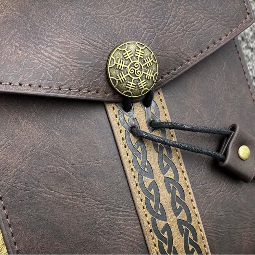 Viking Design Faux Leather Waist Bag Hangable Drawstring Closure Retro Belt Bag Mini Portable Coin Purse Cosplay Props
