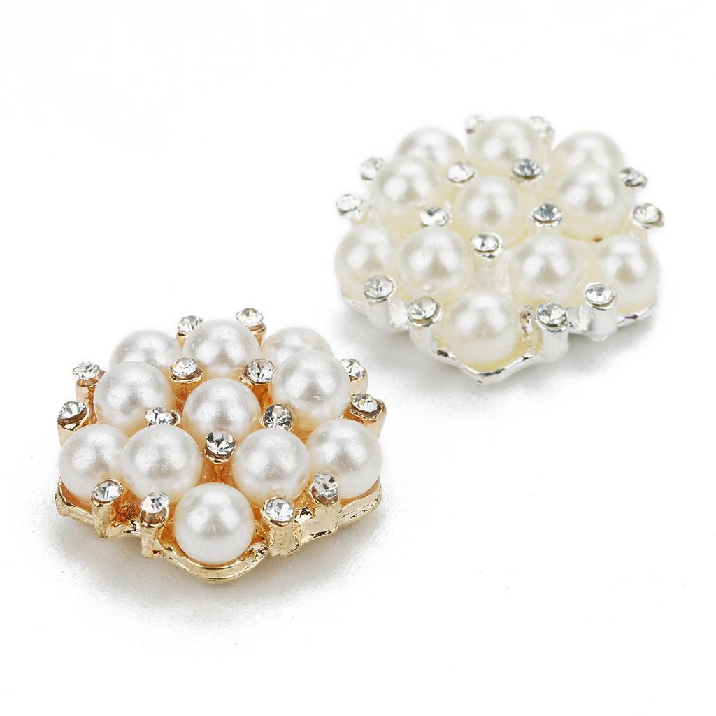 2Pcs Pearl Rhinestone Applique Patches Multi-shape Jewelry Alloy Beads for Clothes Decorate DIY Crafts Hair Clip Button Ornament
