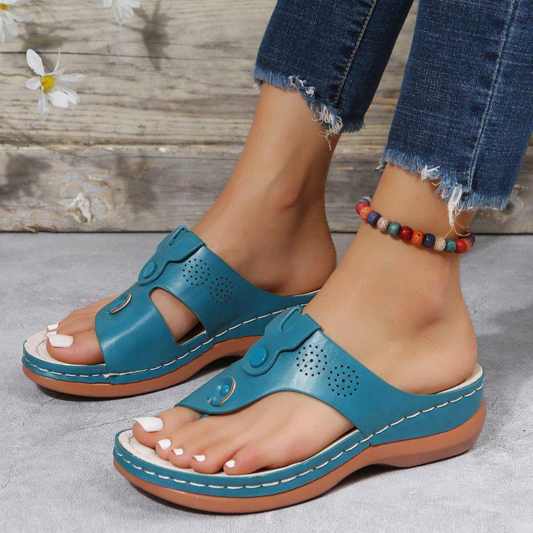 2023 Women's Plus Size European and American Style Toe-Separating Wedge Heel Sandals and Slippers