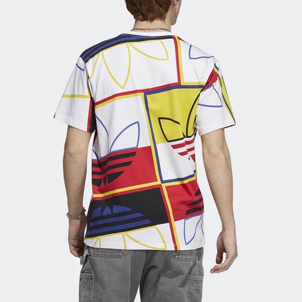 Adidas Originals Trefoil Contrast Full Print Logo Sport Crew Neck T-Shirt Men Tops White H31315