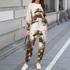 Sets For Women 2 Piece Round Neck Long Sleeve Shirts Printed Sweatpants Pocket Sets