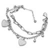 Women Bracelet Hollow Chain Heart Pendant Double-layered Lobster Clip Titanium Steel Bead Adjustable Length Electroplated Wrist Jewelry