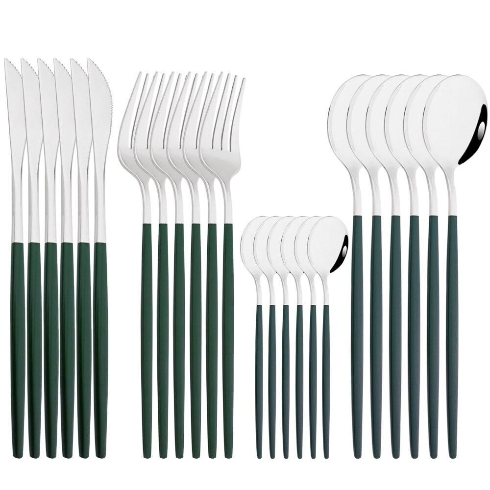 Mirror 24pcs Dinnerware Set Western Stainless Steel Cutlery Set Black Fork Spoon Silverware Set Knife Flatware Set Tableware Set