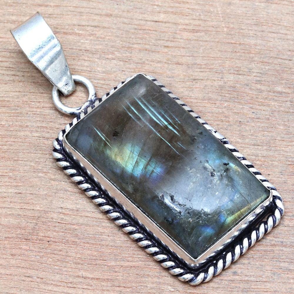 Pendant Shiney Labradorite Gemstone Mother'Day Gift Silver Jewelry 2"