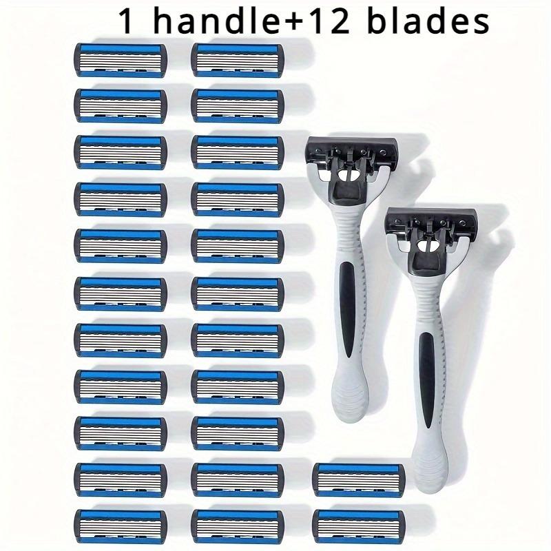 

1 Handle + 12 Blade Shaver - Unisex Manual Safety Razor, 6-Layer Stainless Steel Shaving Blades Reusable Razor Head Shaving Tool