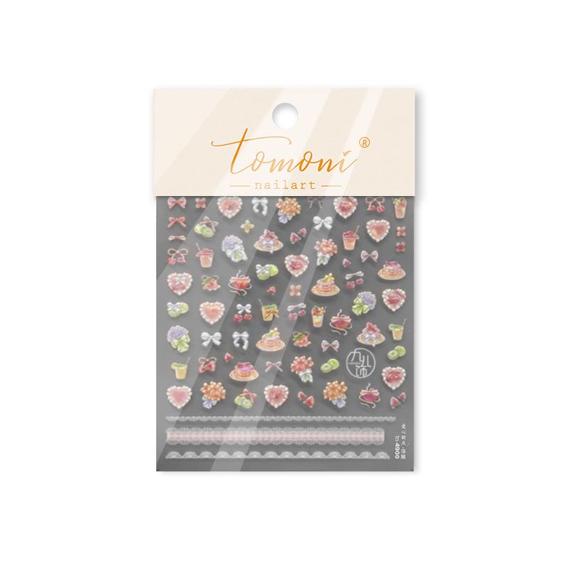 

Tomoni 3D Embossed Children s Nail Stickers - Heart & Dessert Themed Japanese Stationery