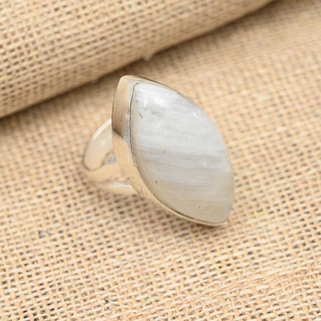 Rainbow Moonstone Handmade Solid 925 Sterling Silver Jewelry Anniversary Ring For Her