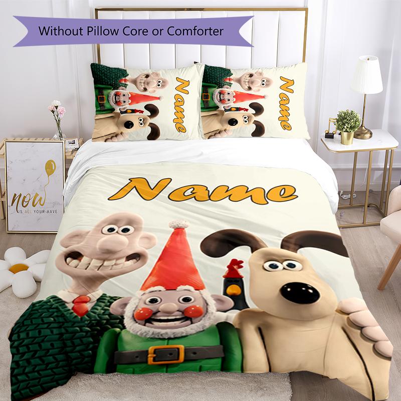 3pcs Custom Name Wallace and Gromit Bedding Set Duvet Cover Closure Includes 1 Duvet Cover & 2 Pillowcases for All Seasons Bedroom Decor