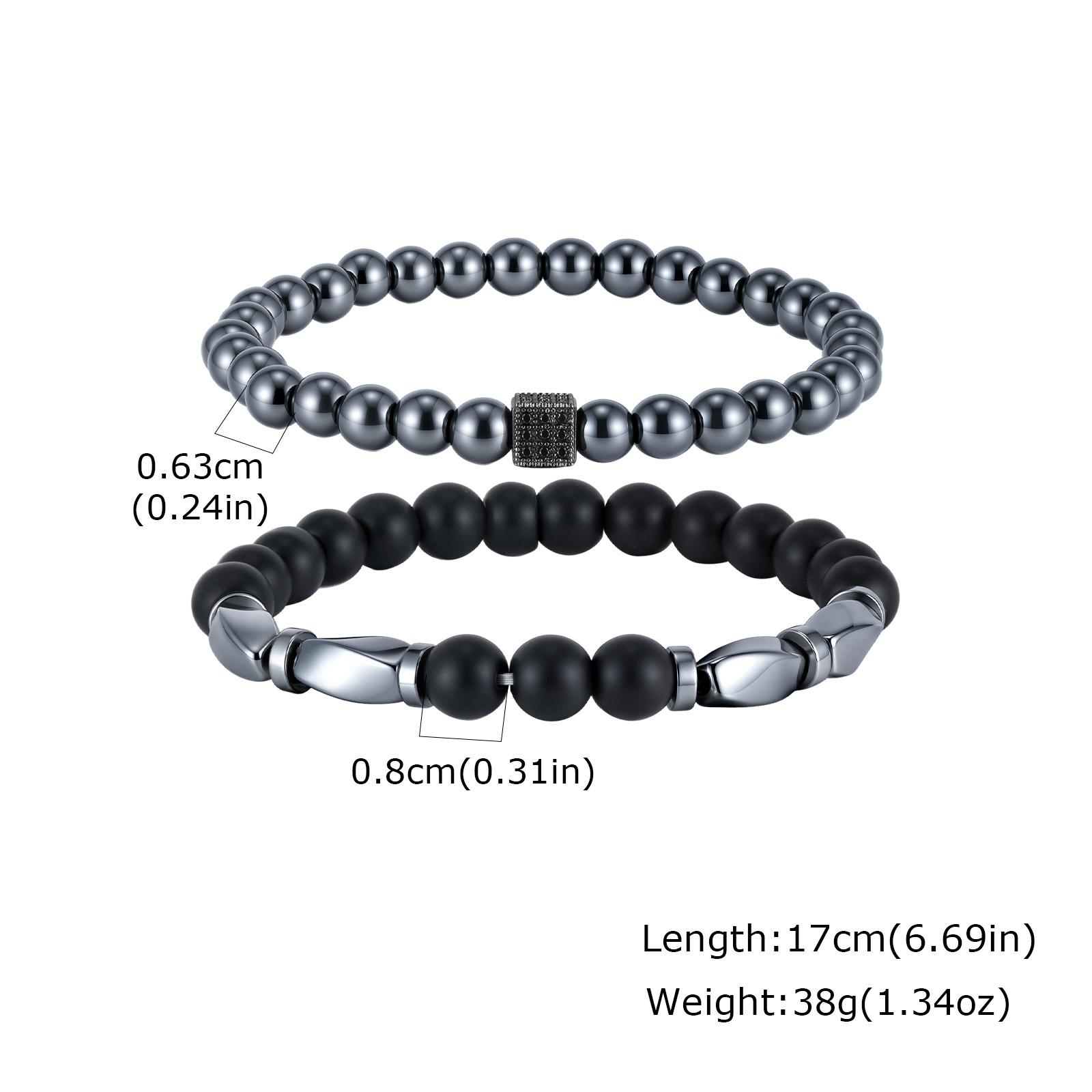 

2ps Fashion Bracelet Set for Men Natural Agate Hematite Beaded Chain Bangle Luxury High Quality Jewelry Gift
