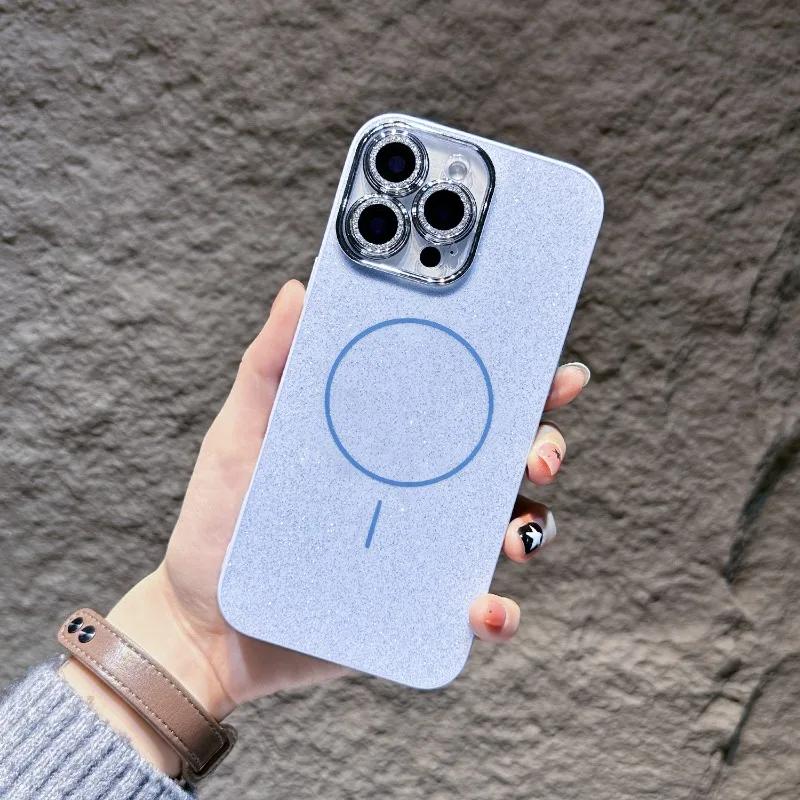 

Glitter Glass Camera Protector Phone Case for iPhone 15 14 16 Plus 11 12 13 16 Pro Max Luxury Shining Magnetic Shockproof Cover for iPhone 15proMax