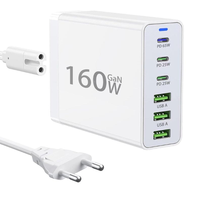 

160W USB C Charging Station 6 Port Fast Charging with 3 USB C and 3 USB A for 6 Devices Simultaneously Power Supply 1