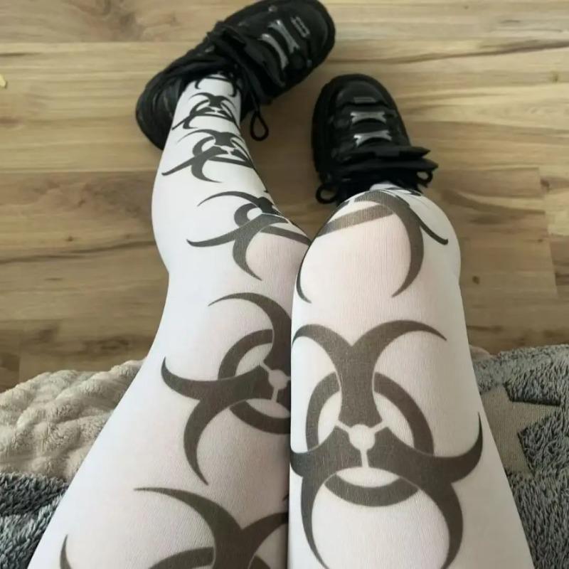 Y2k White Sexy Subculture Graffiti Punk Print Long Socks Over Knee Thigh High Stockings Y2K Cosplay Cute Socks Kawaii