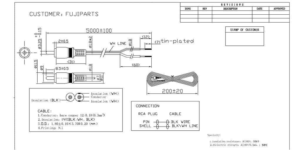 Speaker Cable Pin Plug Loose End 5m X 2 F-Factory - pieces/C-078