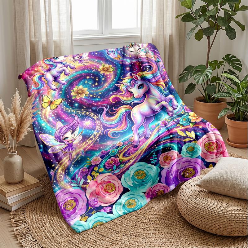 Magical Unicorn Castle Theme blanket Lightweight Warm Flannel Blanket Decorative Throw Blanket for Home Decoration