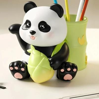 Cute Cartoon Panda Pen Holder Resin Handicrafts Desktop Decoration Office Desk Pen Scissors Organization Storage Student Gifts