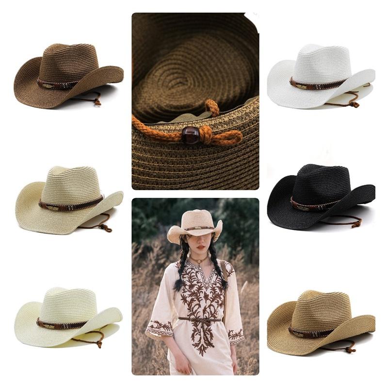 Adjustable Hat Cowboy Straw Hats Outdoors Beach Sunhat Large Brim Riding Horse