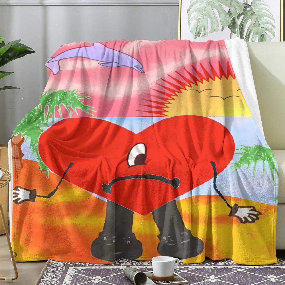Rapper B-Bad B-Bunny Throw Soft Flannel Throw Blanket, Lightweight Breathable Summer Nap Blanket For Sofa Home Travel Cozy Decor