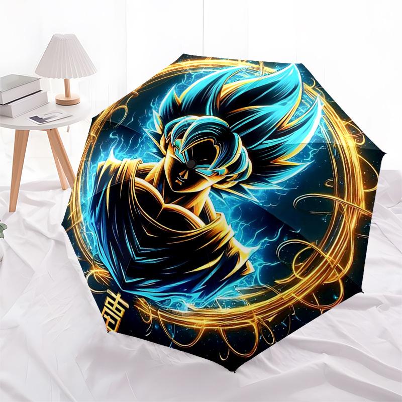 

1pc Dragon Ball Z Super Saiyan Blue Goku Automatic Folding Umbrella Portable 3-Fold Design, 8-Bone Iron Frame Outdoor Umbrella, Perfect Gift for Fans,