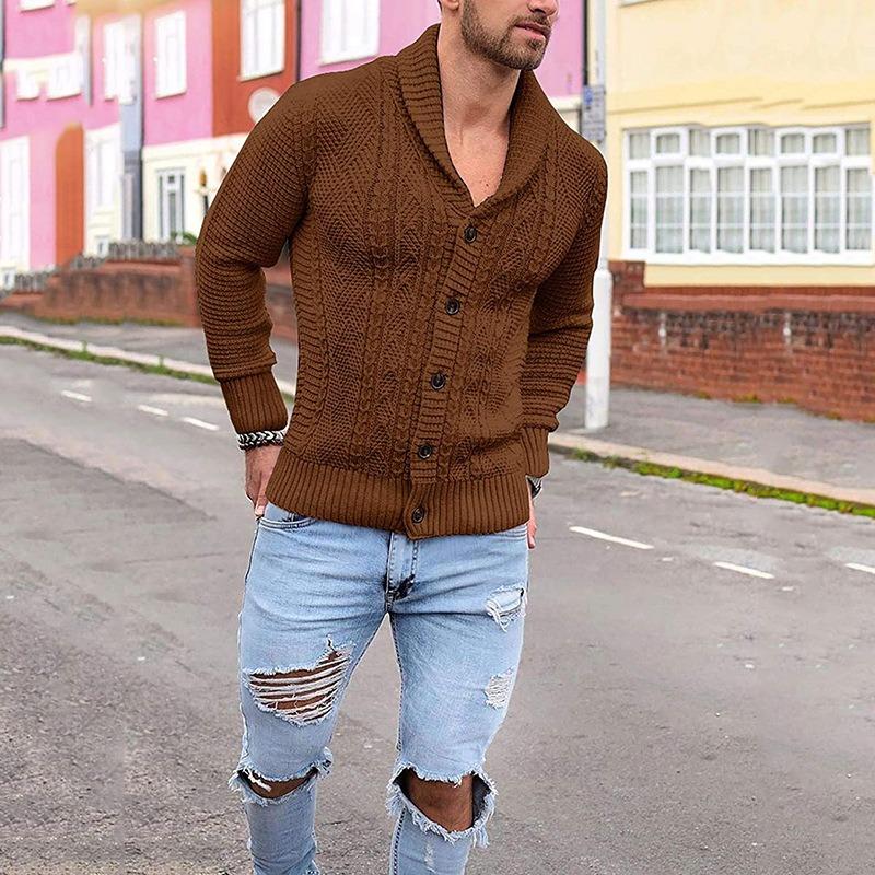 Men's Solid Color Button-Up Long Sleeve Knitted Sweater