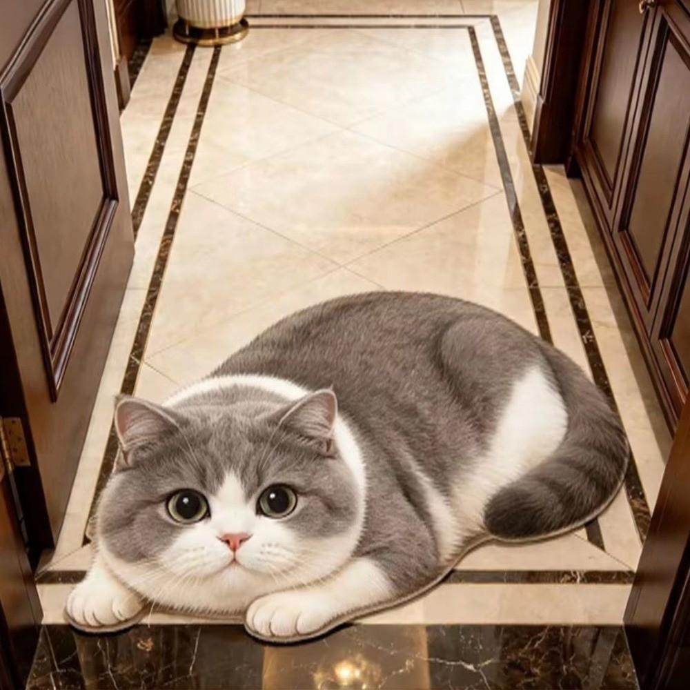 Cute 2D Cat-Shaped Area Rug Non-Slip Anti-fouling Home Decor Carpet Easy to Clean Cartoon Carpet Living Rooms