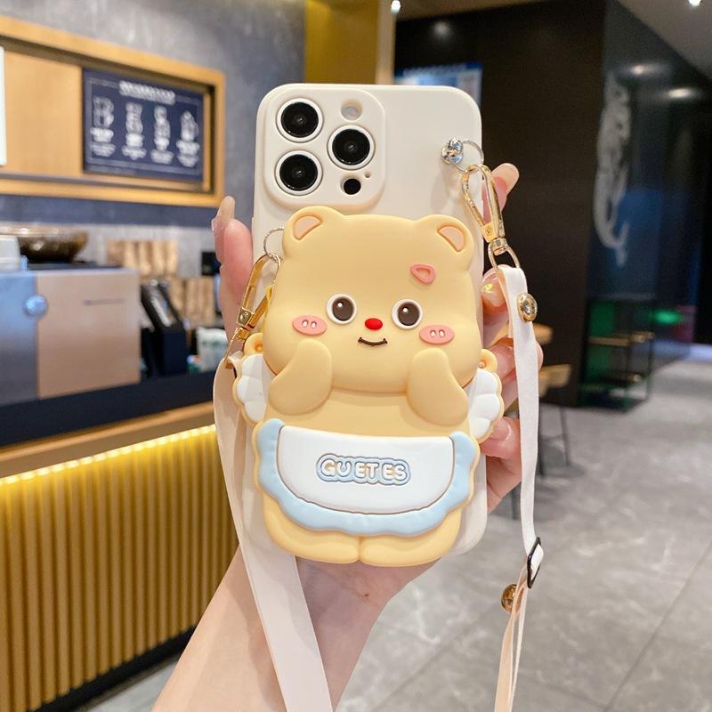 Butter Angel Bear Is Suitable for Huawei P70 Mobile Phone Case Diagonal Strap Honor X6B Creative Cartoon Change Bag.