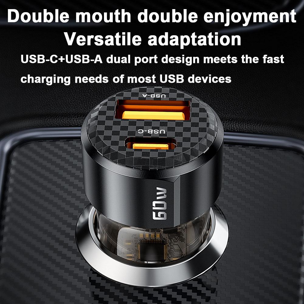 Car Charger Fast Charging PD 60W QC3.0 USB C Car Phone Charger Type C Adapter in Car for IPhone 1413 12 Xiaomi 13 12