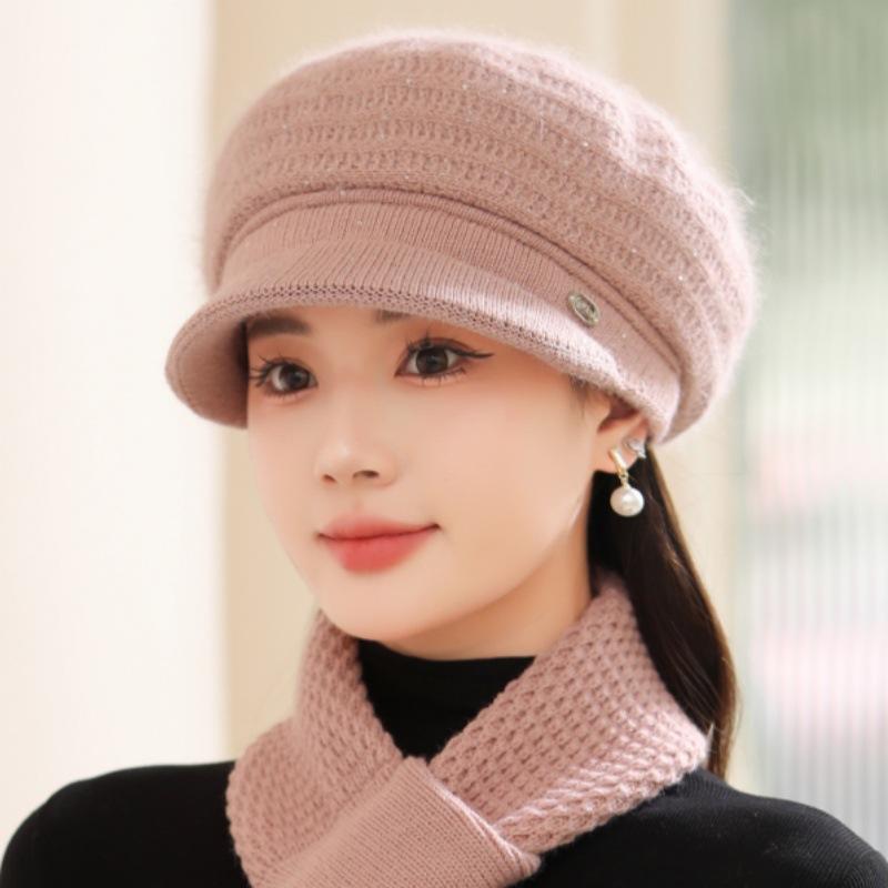 Fashion New  Faux Rabbit Fur Piled Thickened Knitted Hat Children Autumn and Winter Mother Warm Wool Cap Cap