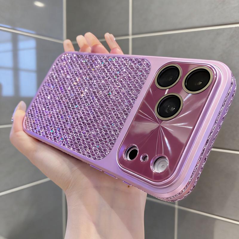 

Shiny Rhinestones Phone Case For iPhone 17 16 15 14 13 Pro Max Hard Armor Shockproof Aurora Diamond Laser Cover Funda iPhone 15