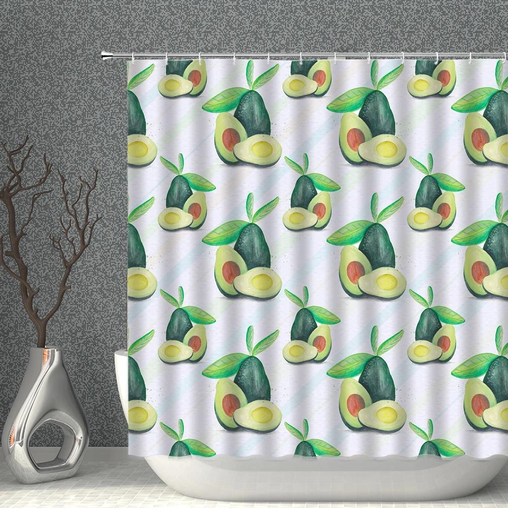 Fruits Shower Curtain Waterproof Fabric Watermelon Apple Strawberry Print Bath Curtains Set Pink Green White Bathroom Screen