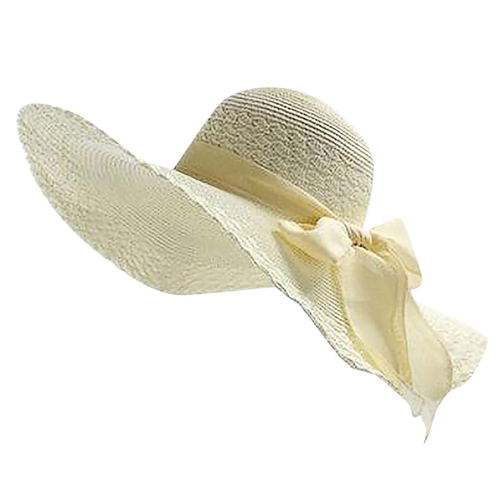 Women Colorful Big  Straw Bow Hat Sun Floppy Wide Hats Beach Cap Fisherman Hat