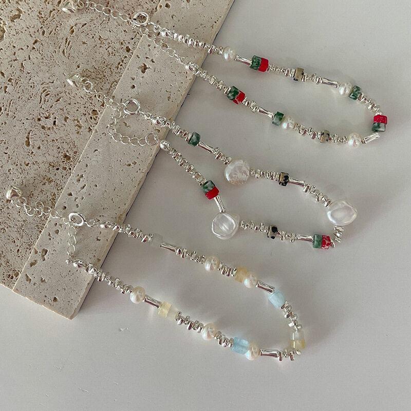 Broken Silver Faux Pearl Bracelet Fashion Charm Women INS Round Bead Bracelets Personality Girls Small Design Irregularly Cut Party Jewelry Gifts