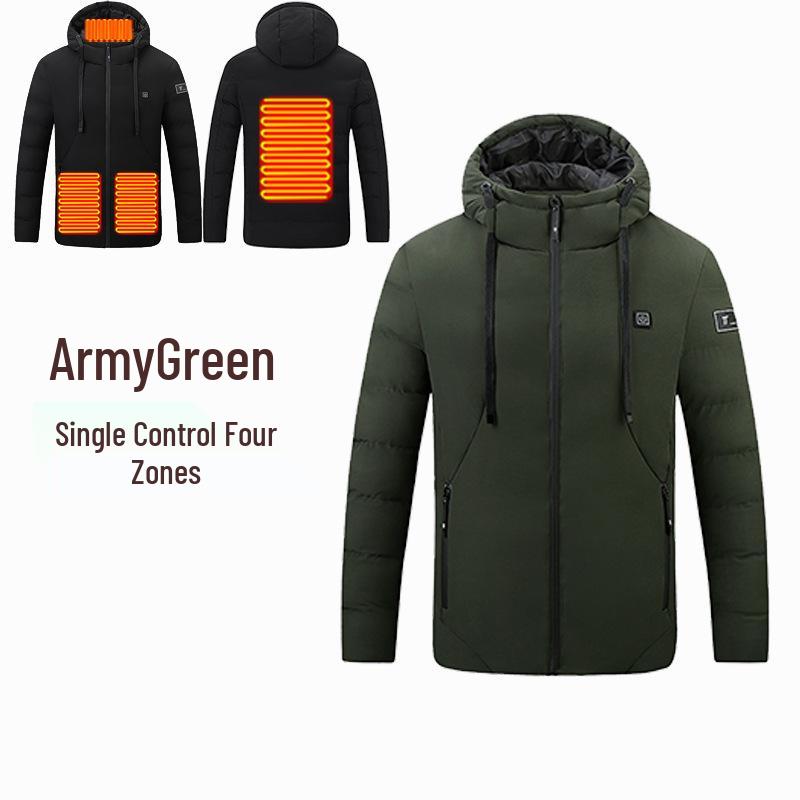 Men's Smart Heated Winter Jacket with Hood - Warm, Constant Temperature, Cold-Proof Cotton Coat