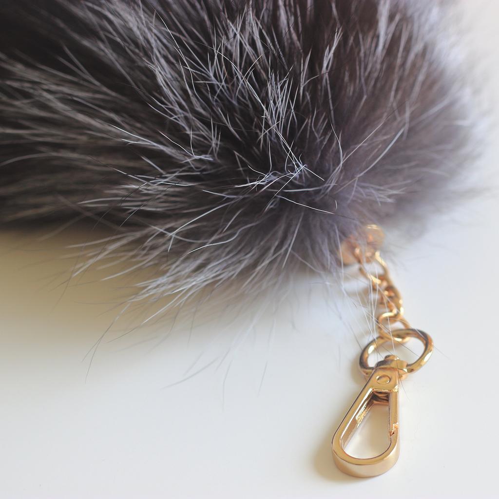 Genuine Fox Tail Fur Handbag Charm Cosplay Toy Fox Hair and Keychain Hook Ring Clip, Brown, Large