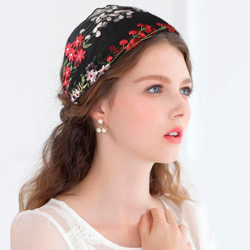 Embroidered Mesh Wide Headband With Exquisite Floral Embroidery And Soft Breathable Fabric Perfect For Bridal Events Daily Wear