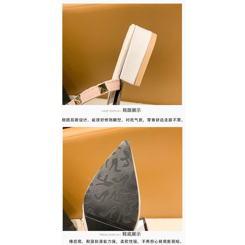 2025 New Riveted Semi-drag Thick-heeled Pointed Sandals for Women