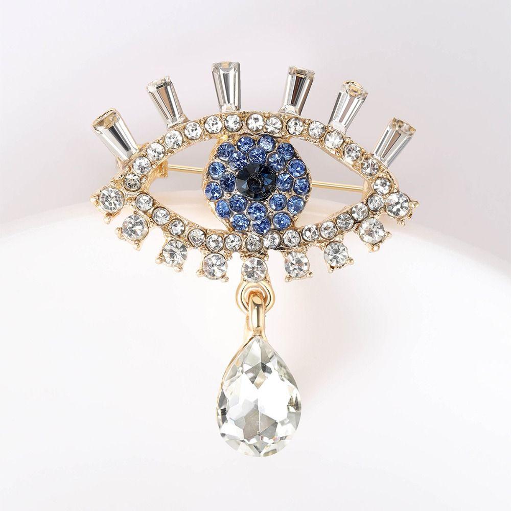 Decoration Luxury Badge Pin Crystal Pendant Rhinestone Eye Brooches Mini Banquet Clothes Pin Party
