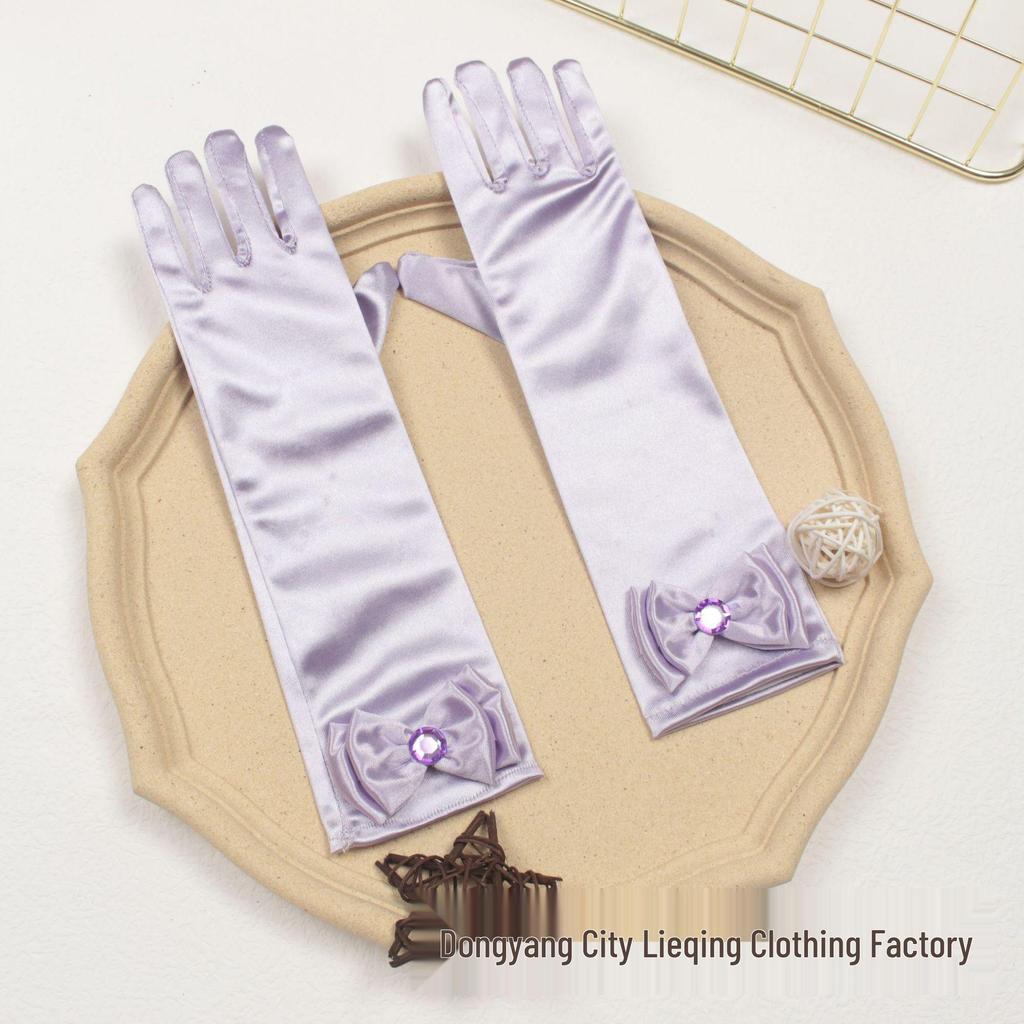 Princess Elsa Kids' Satin Gloves – Snow White Frozen Sophia Bow Performance Long Gloves