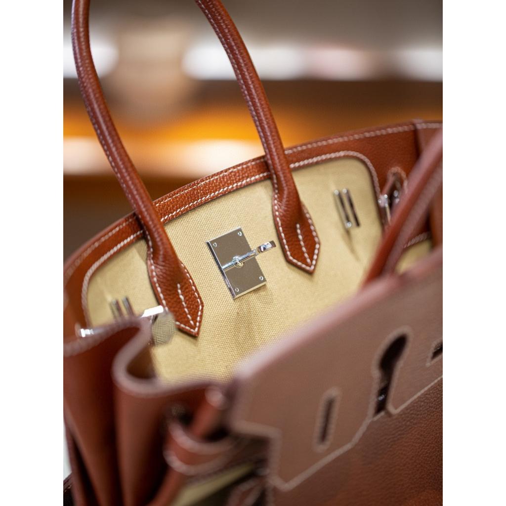 Cross-border first-layer cowhide canvas Shaffy thread oblique needle craft pair bag king platinum 30/35 genuine leather handbag