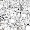 50 Cartoon Black and White Vertical Thumb Animal Doodle Sticker Decorative Guitar Notebook Suitcase DIY Waterproof