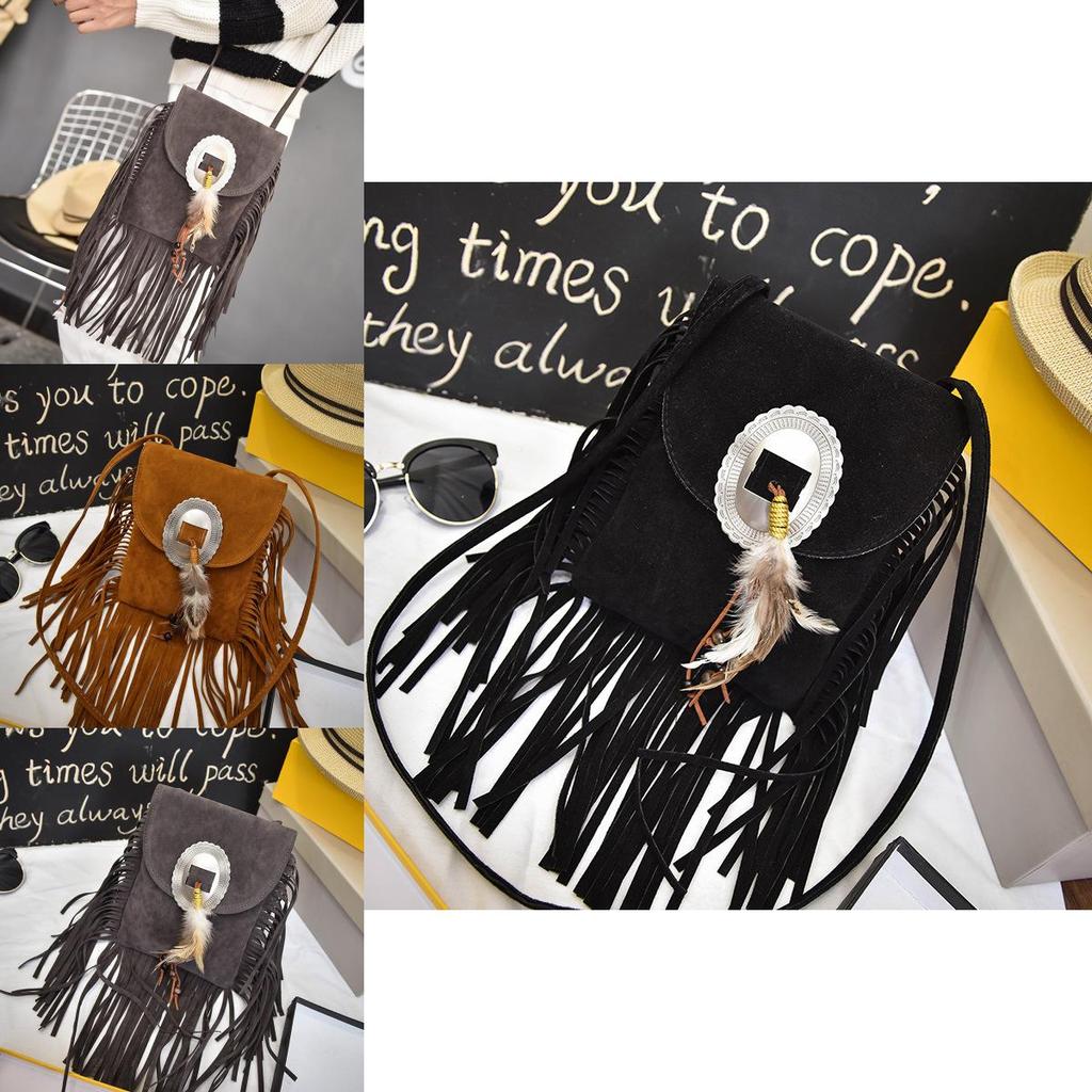 Feather Tassel Crossbody Purse With Zipper Closure For Everyday Use