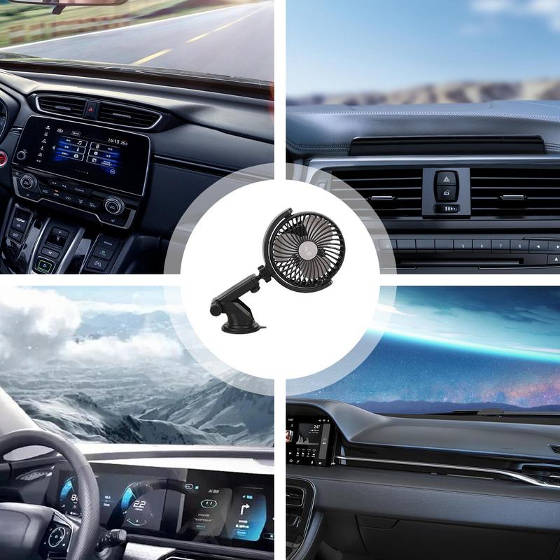 USB Car Fan Rechargeable Fan Portable Rechargeable Powerful 3 Speed Suction Cup 360 Adjustable Ventilating Air Circulation For