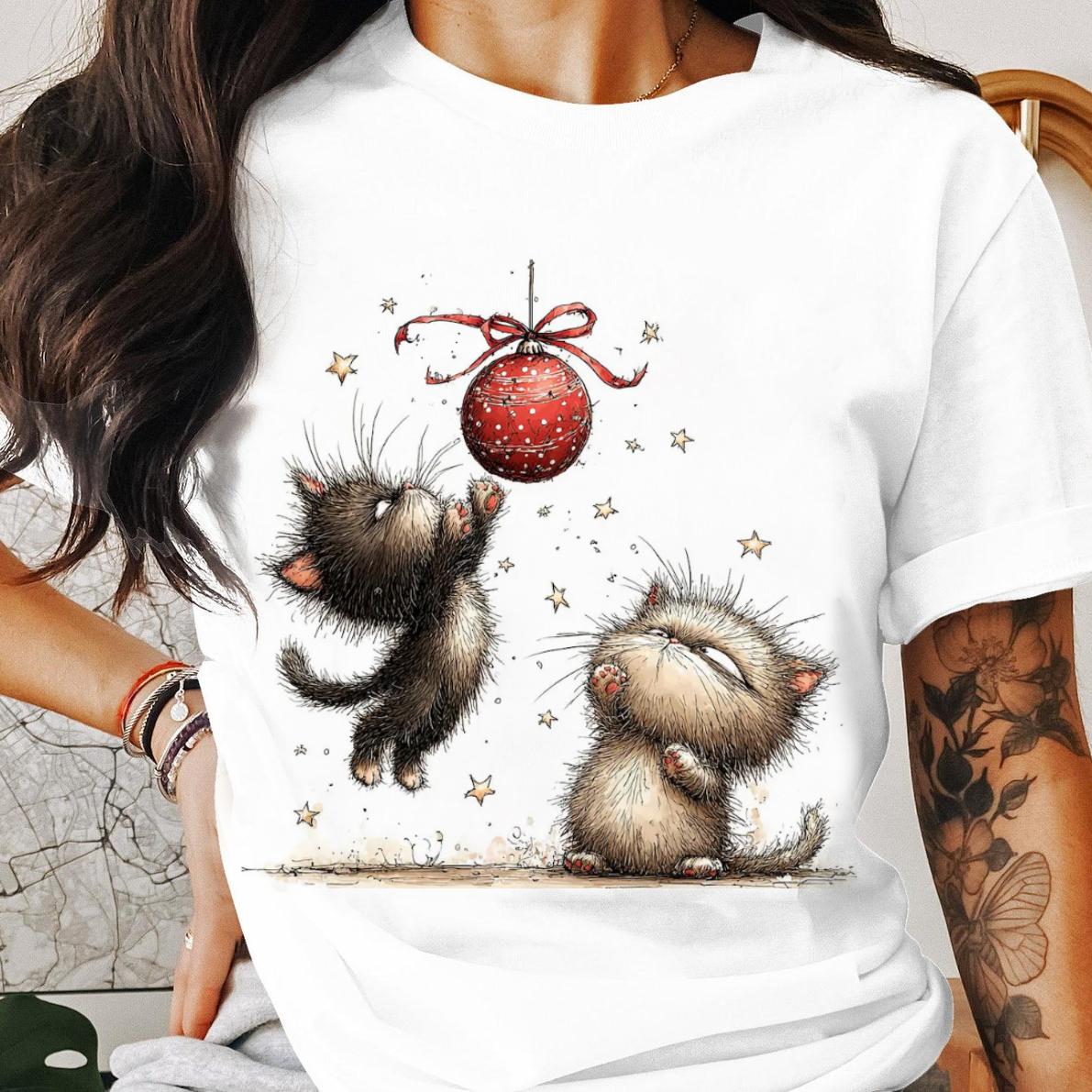 

Trendy Womens TShirt ONeck Christmas Decoration Pattern New Year Print Cute Style Clothing Womens Top Printed White TShirt S